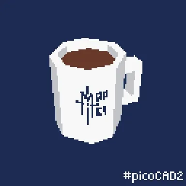 spinning pixelated 3D model of a mug of brown liquid (tea or coffee? you decide!) with "map men" written on the side